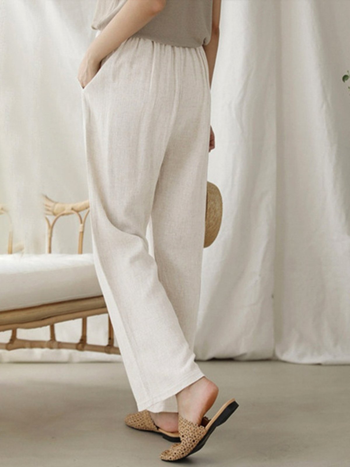 Women's Pure Color Casual Cotton Trousers