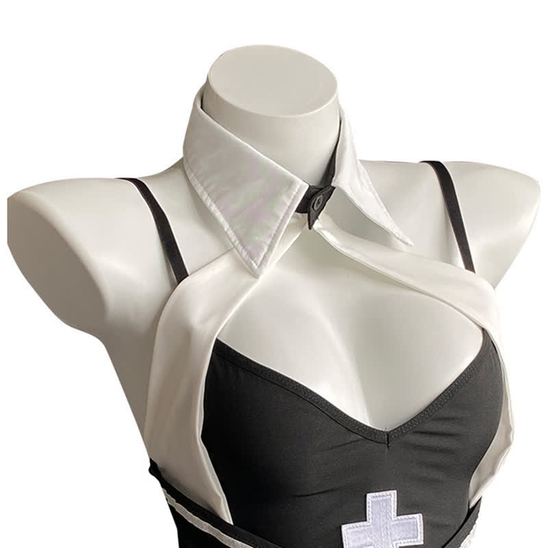 Cosplay Nurse Hollow Out Split Lingerie Stockings Set