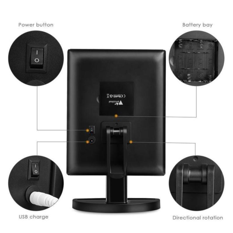22 LED Folding Makeup Mirror with 180 Degree Rotatable Countertop