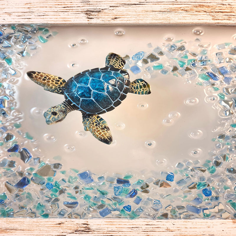 Blue Sea Turtle & Crushed Glass Wave Decor
