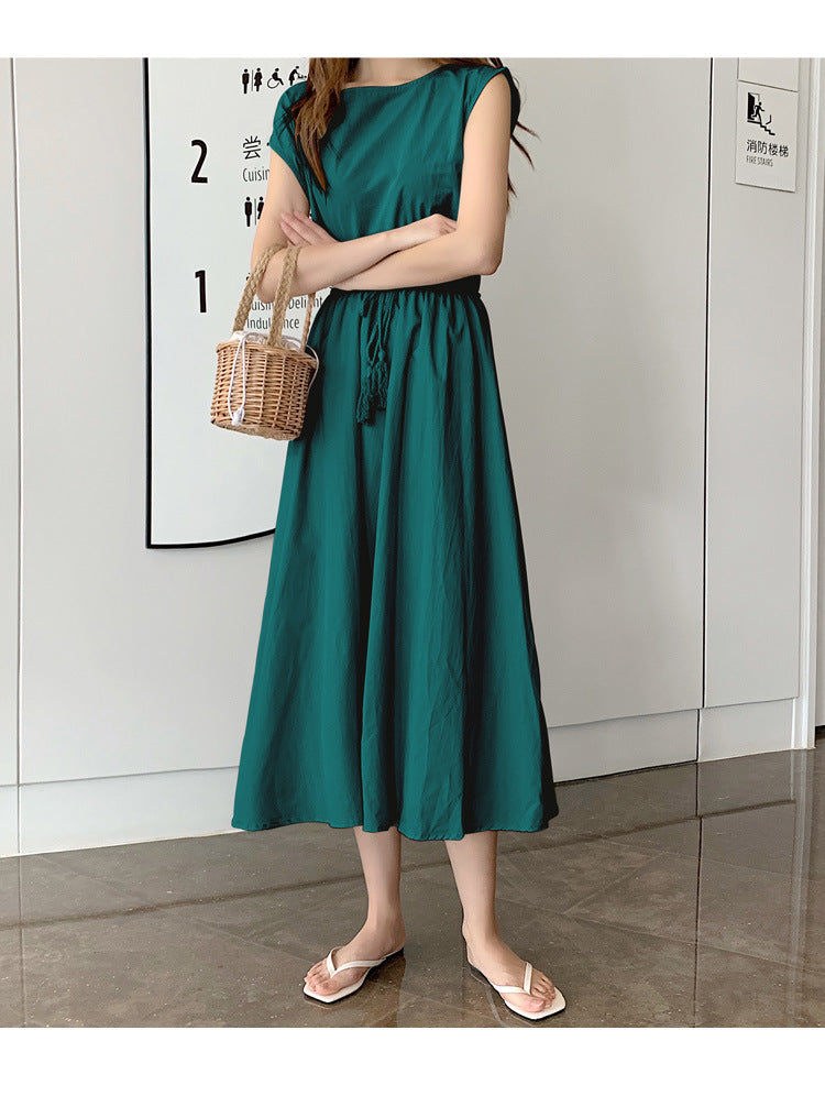 Retro Dress Women Summer Gentle Elegant Can Waist Trimming Loose plus Size Cotton Linen Large Swing Dress