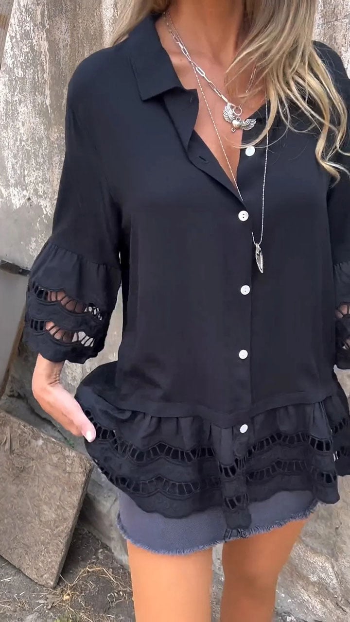 Mid-sleeve Shirt with Hollow Patchwork Design (Buy 2 Free Shipping)
