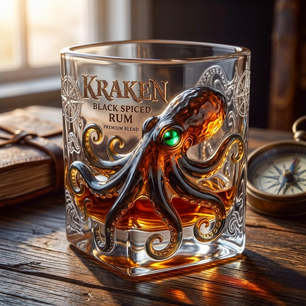 ⚓ KRAKEN Black Spiced Rum 3D Sculpted Glass