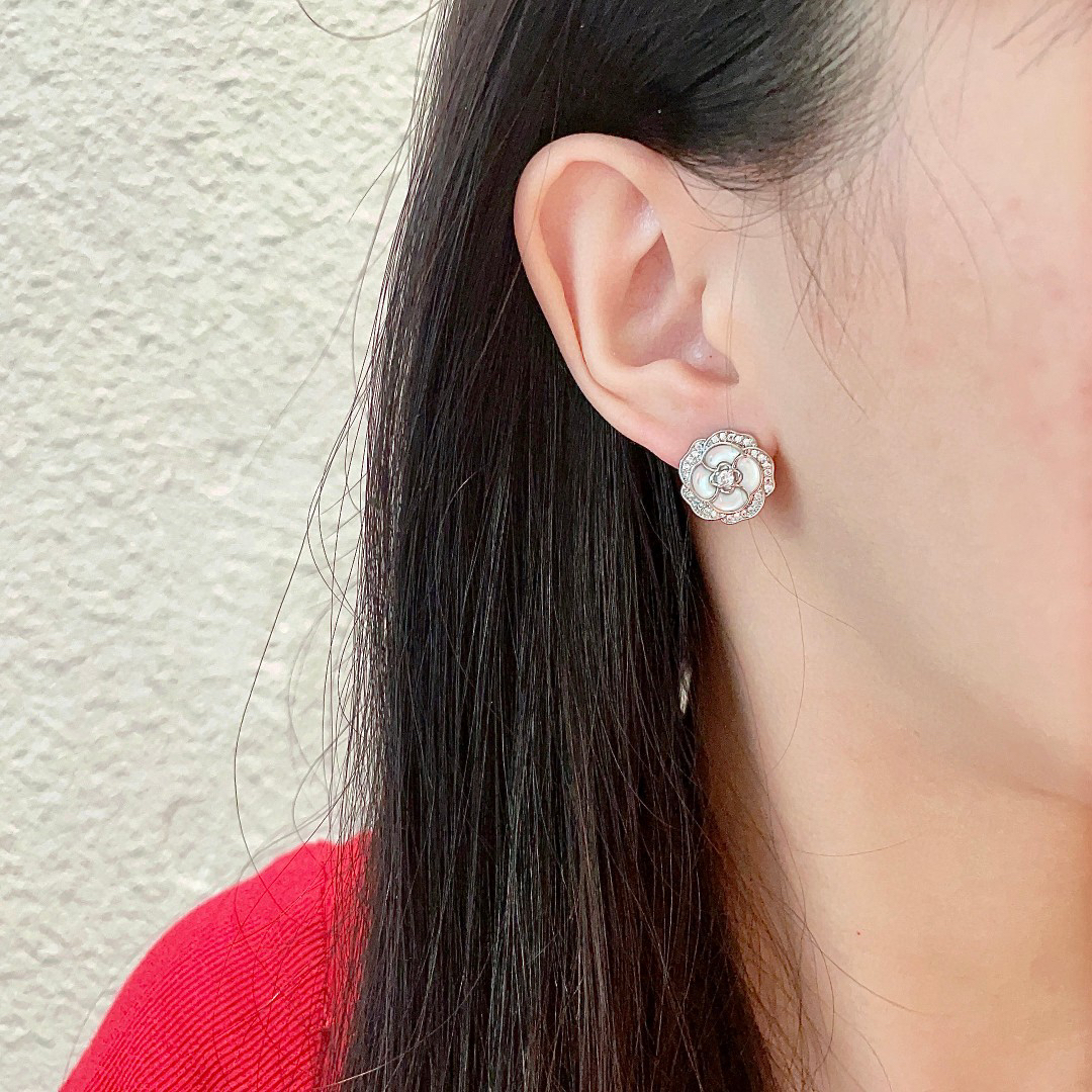 Chanel Water Mother of Water Camellia Diamond Earrings