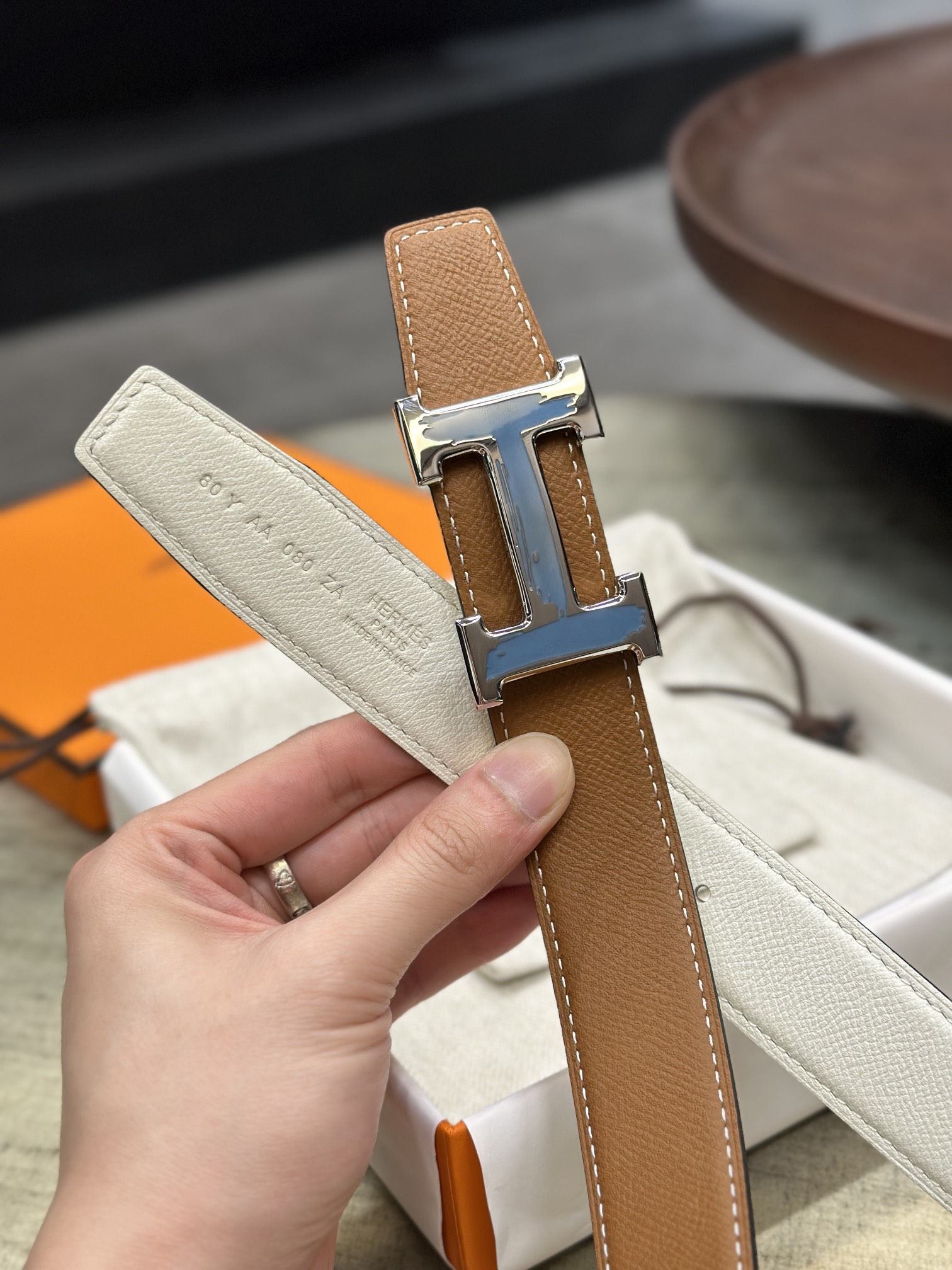 Hermès epsom double-faced calfskin belt 3.2CM wide