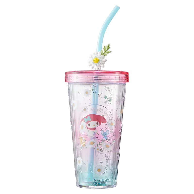 Sanrio Cups with Lids and Straws - 14 oz Plastic Reusable for Kids Women Party, Iced Coffee