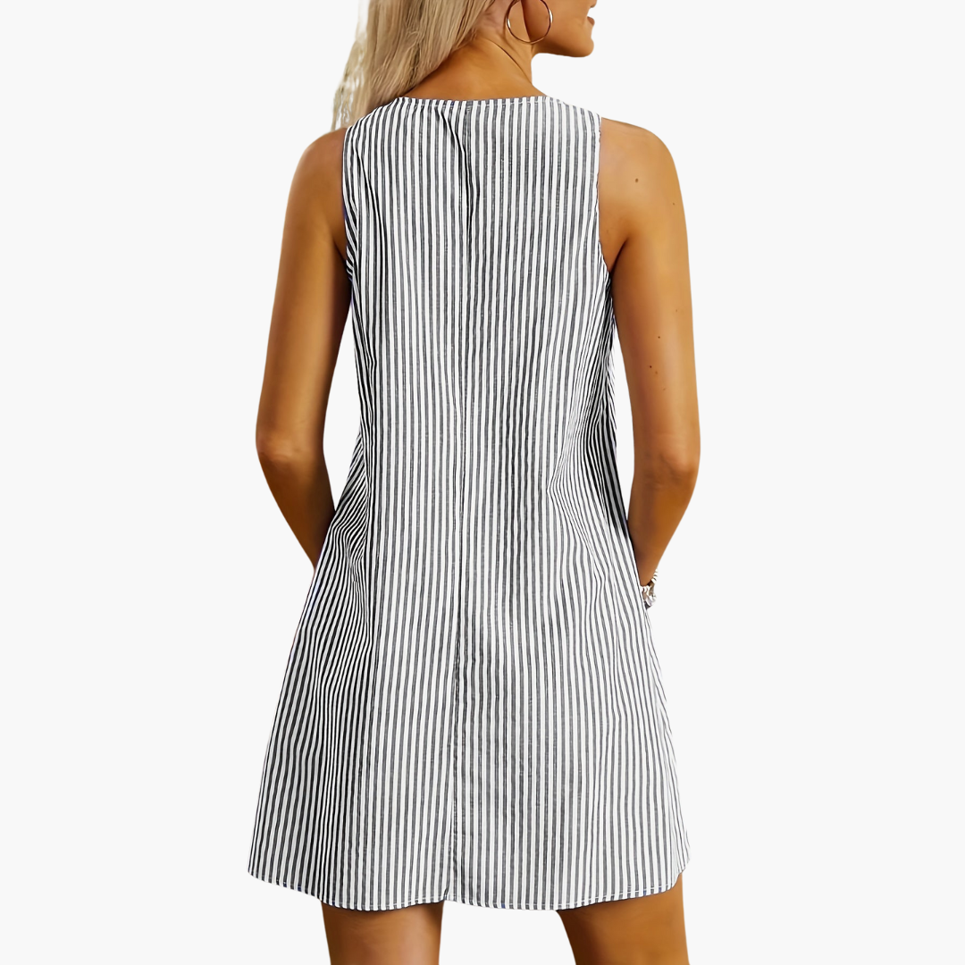 Sleeveless Striped Pocket Dress