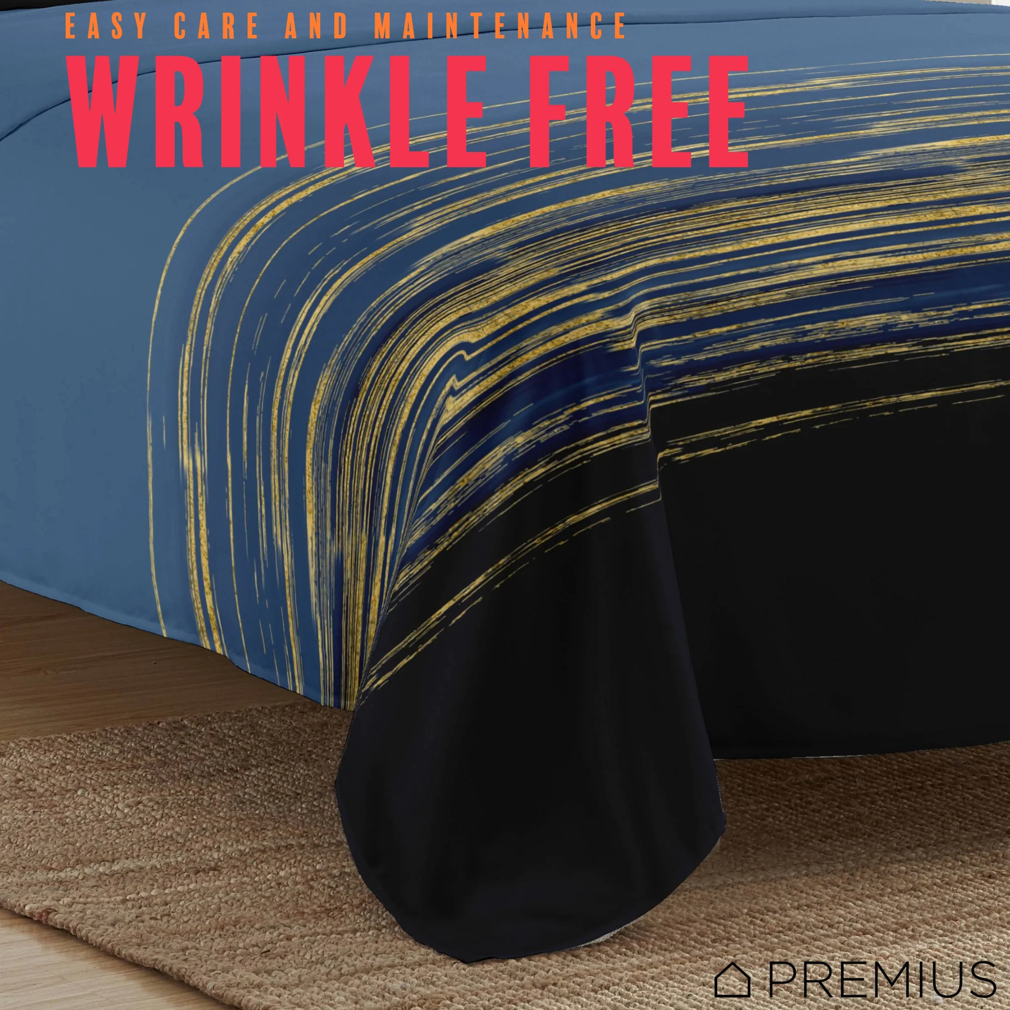 PREMIUS Leo Soft Wrinkle-Free Microfiber Sheet Set, Navy-Gold