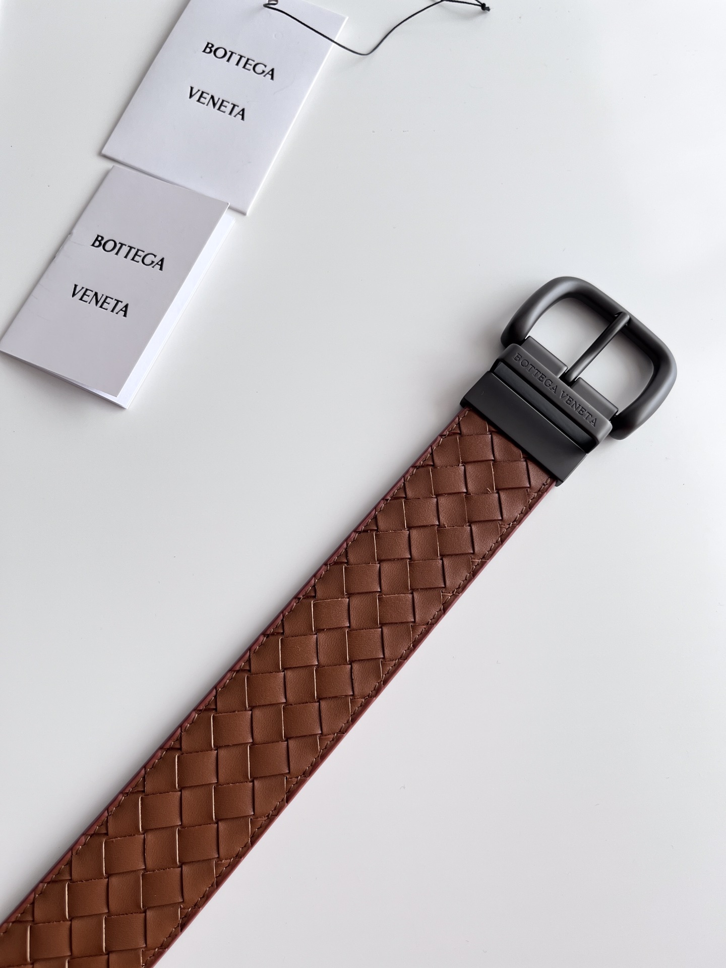 Bottega Veneta frosted pin buckle woven cowhide double-sided belt 4.0cm wide