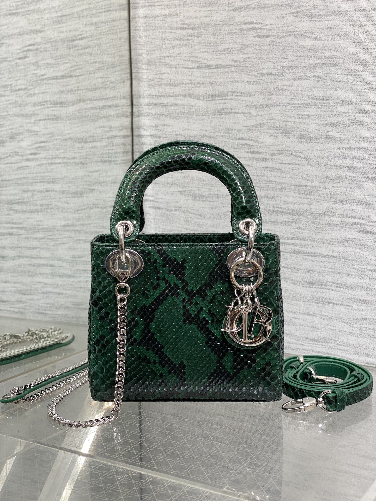 Dior Lady three-grid rare snakeskin Princess Diana bag