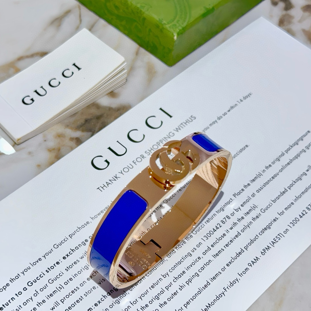 Gucci blue striped rose gold bracelet