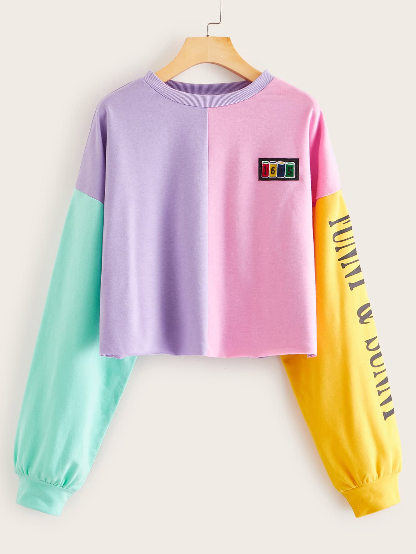 SHEIN Color Block Letter Print Sweatshirt