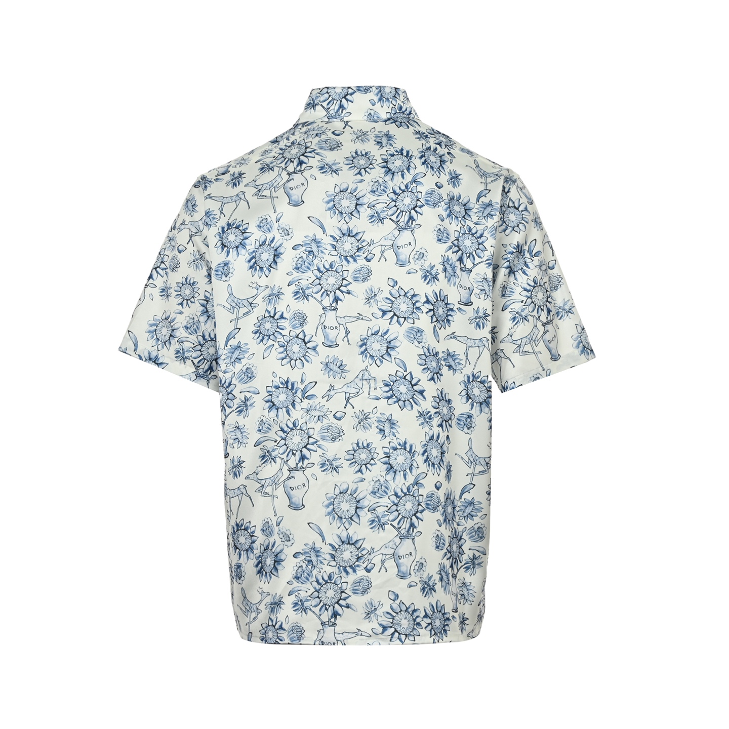 Dior Blue and White Porcelain Style Full Print Short Sleeve Shirt
