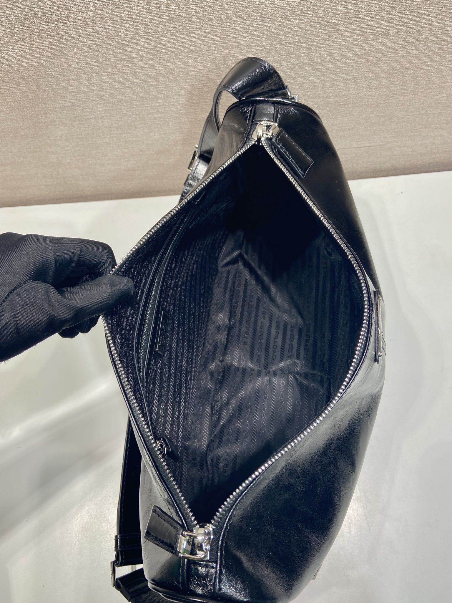 Prada waxed leather messenger bag 2VH187