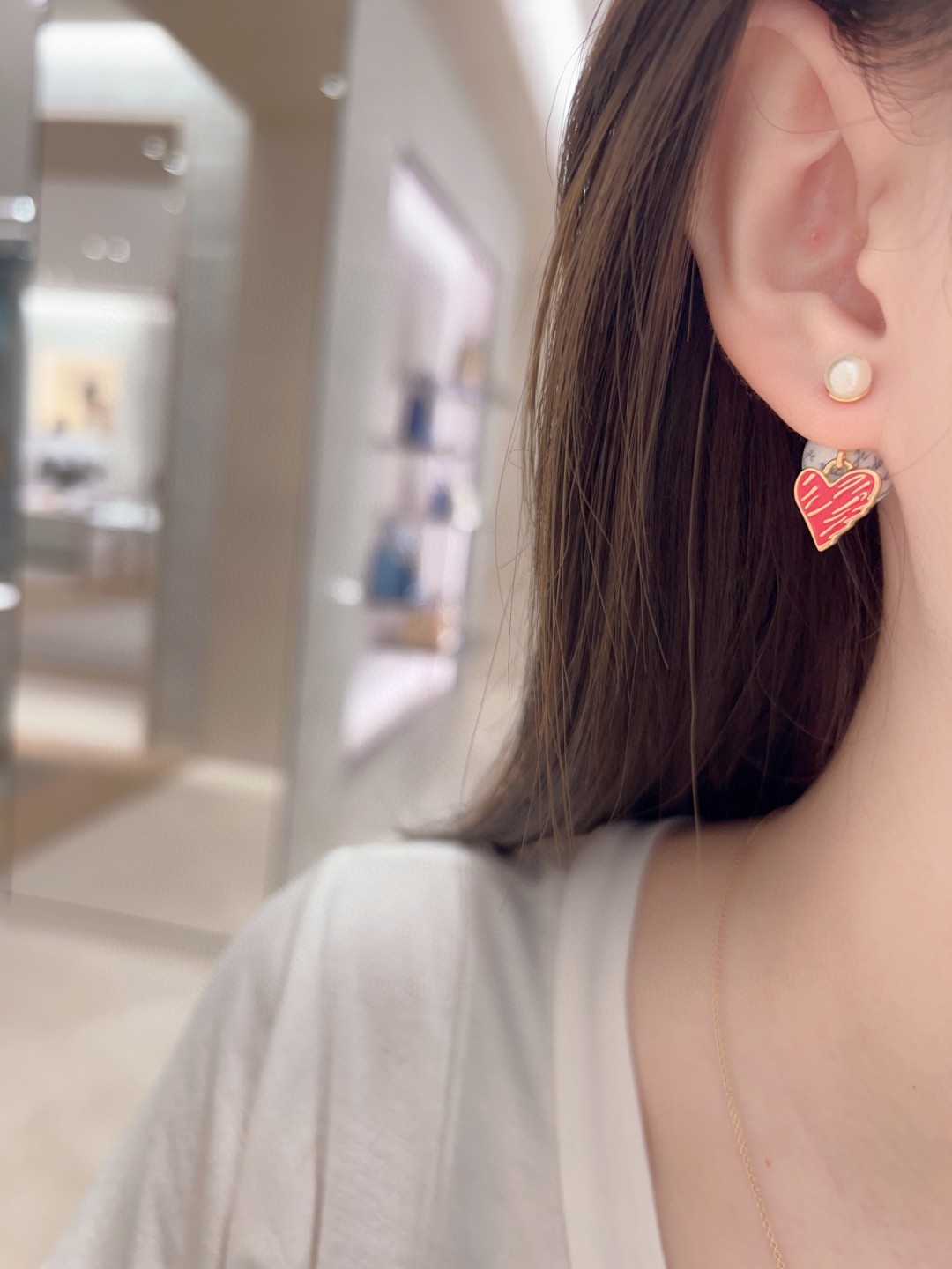 Dior Limited Edition Red Heart Letter Bead Earrings