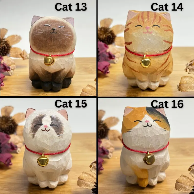Handcrafted Wooden Cat Sculpture – 17 Unique Styles 🐱✨