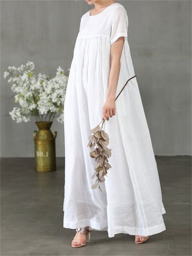 Vintage Pleated A Line Flowy Maxi Dress