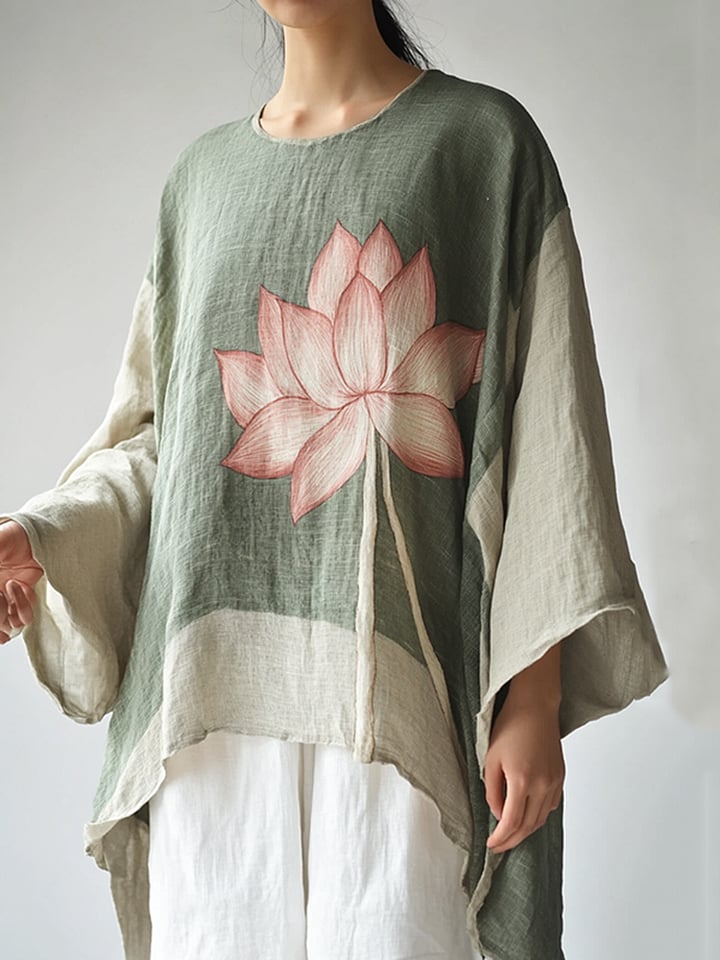 Women's Vintage Classy Lotus Art Linen Blend Tunic