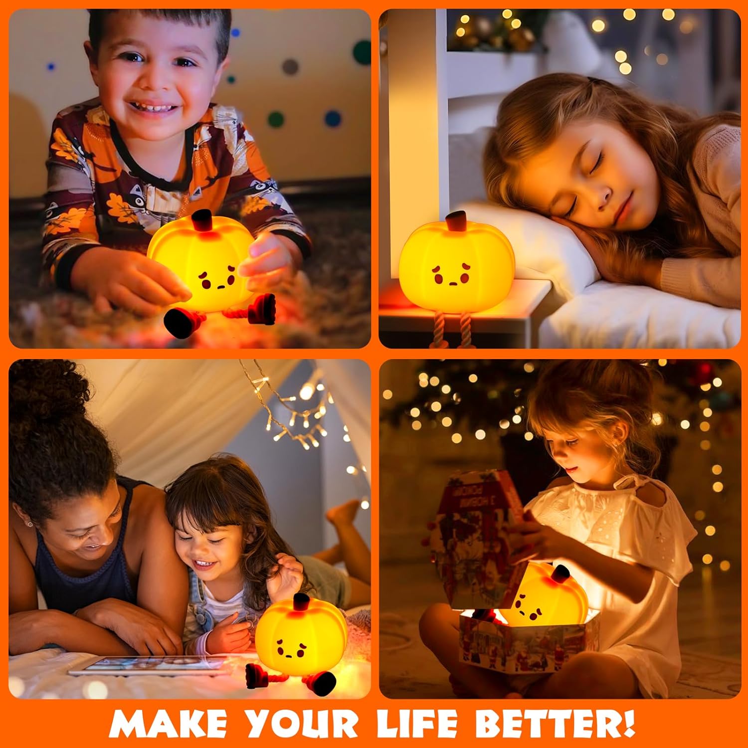 🎃💡Cute Pumpkin Dimmable Nightlight Silicone Rechargeable Bedside Touch Lamp