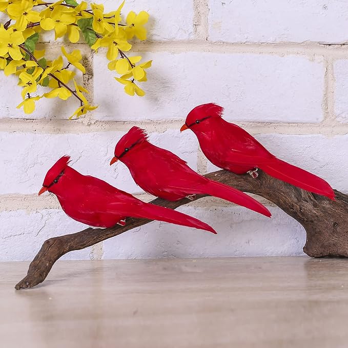 🐦🐦Christmas decoration red feather fake bird (with clip)