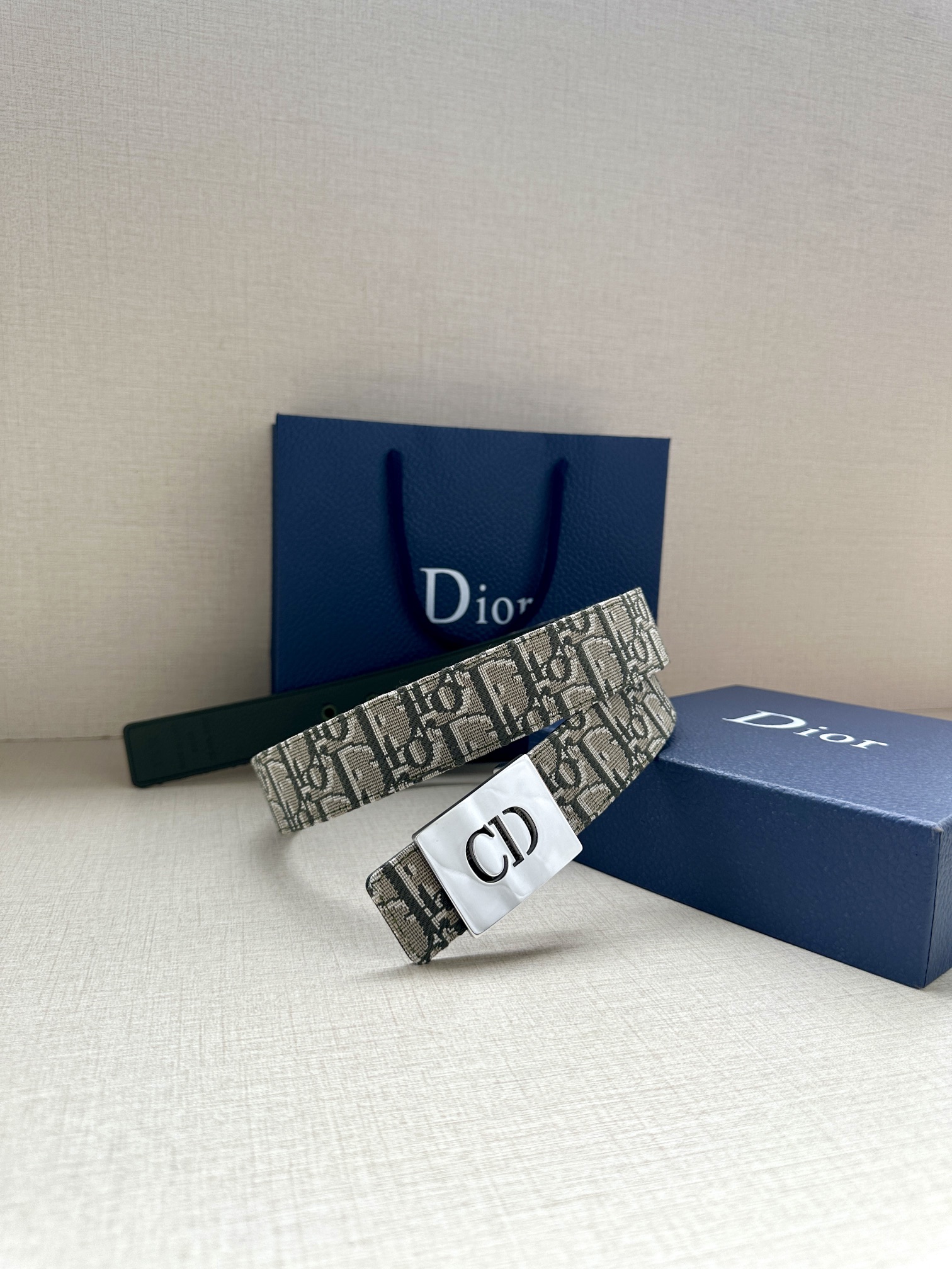 Dior CD Icon print leather belt 3.5CM wide