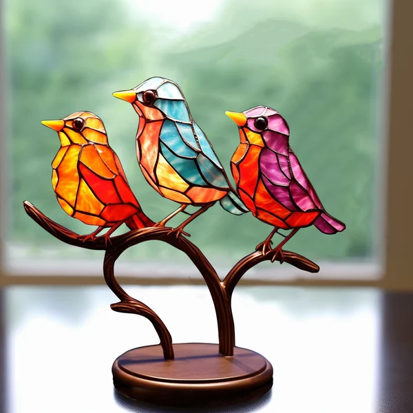 🌈Stained Glass Birds on Branch Desktop