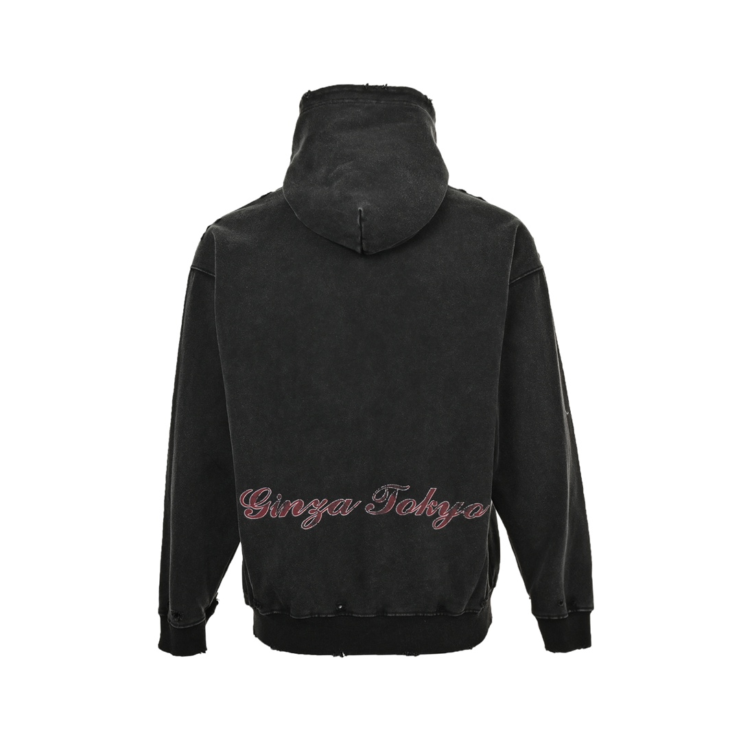 Balenciaga 24Fw Tokyo Tower damaged washed distressed hooded sweatshirt