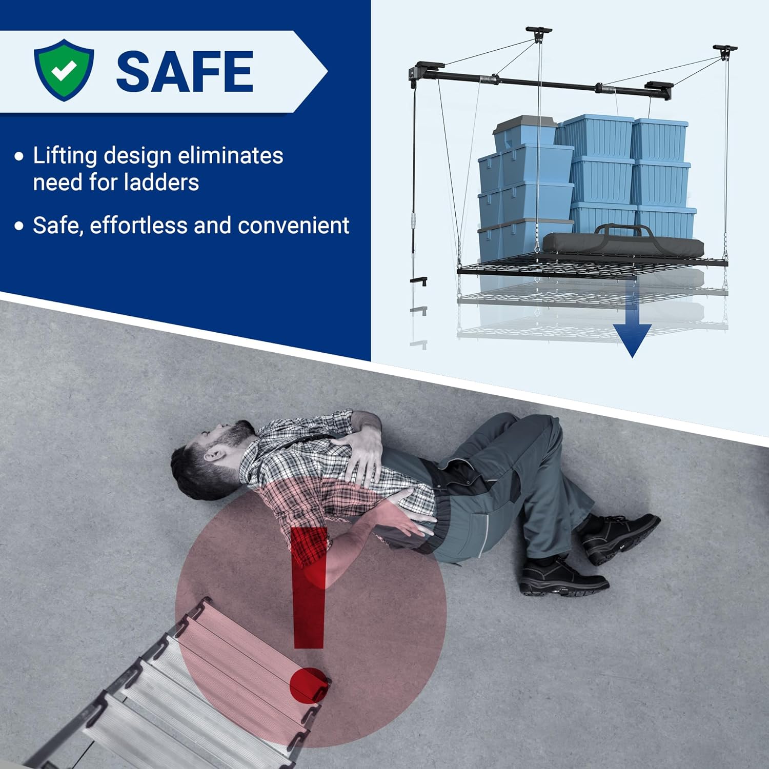FLEXIMOUNTS Overhead Garage Lifting Storage Rack 4x4 Ft Heavy-Duty Metal Garage Ceiling Rack