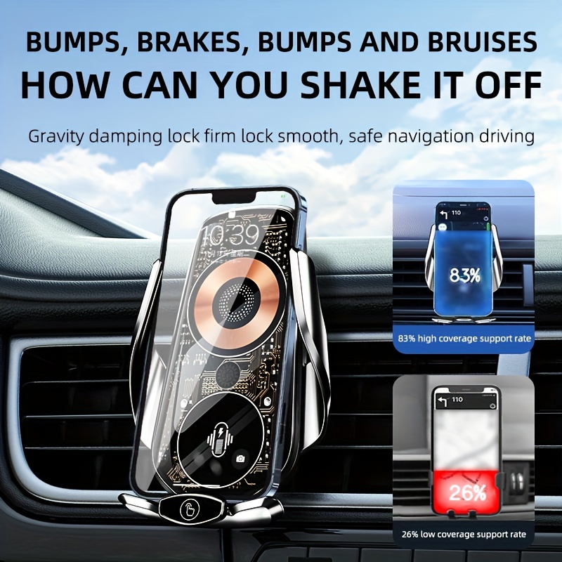 Q7 Infrared Sensor Car Wireless Charger Magnetic Suction Vehicle-mounted Charger Mobile Phone Automatic Clamping Fast Charging Phone Holder 360 Degree Bracket 15W AirVent Wireless Fast Charger Travel Comfortable For Iphone Samsung 4.7-7in Smartphones