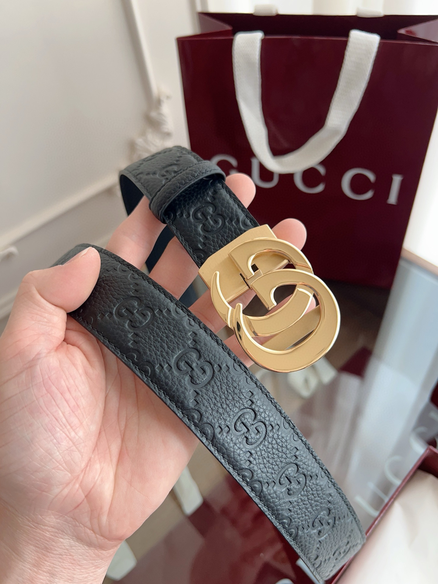 Gucci automatic smooth buckle double-sided cowhide belt width 3.5cm