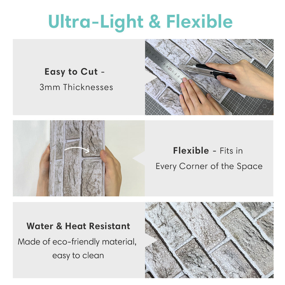 3D Distressed Brick Peel and Stick Wall Tile
