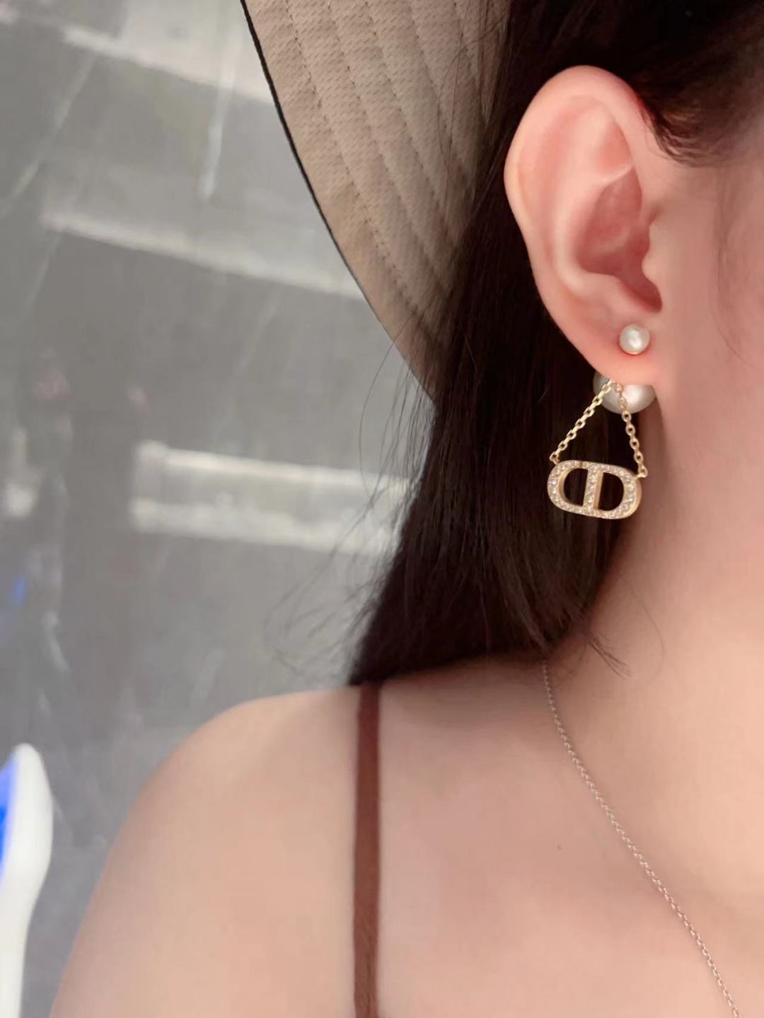 Dior Diamond CD Pearl Earrings