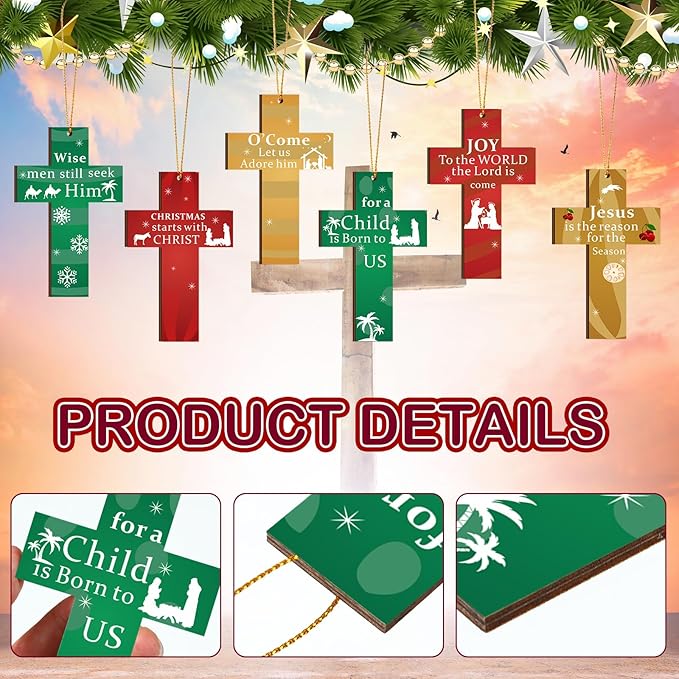 🌲🌲Hanging Wooden Cross Decoration 6-pack