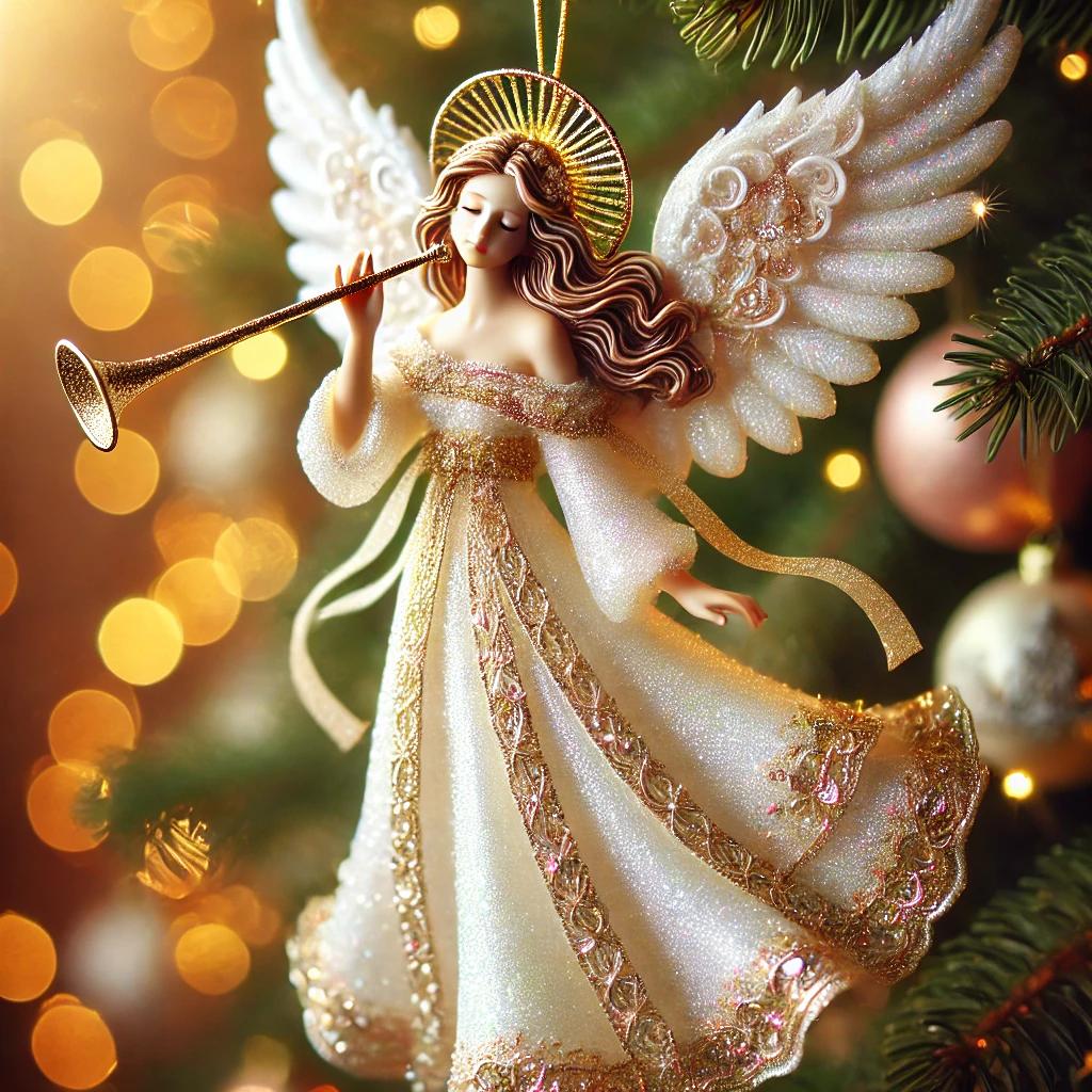 Whimsical Angel With Trumpet Xmas Tree Ornament