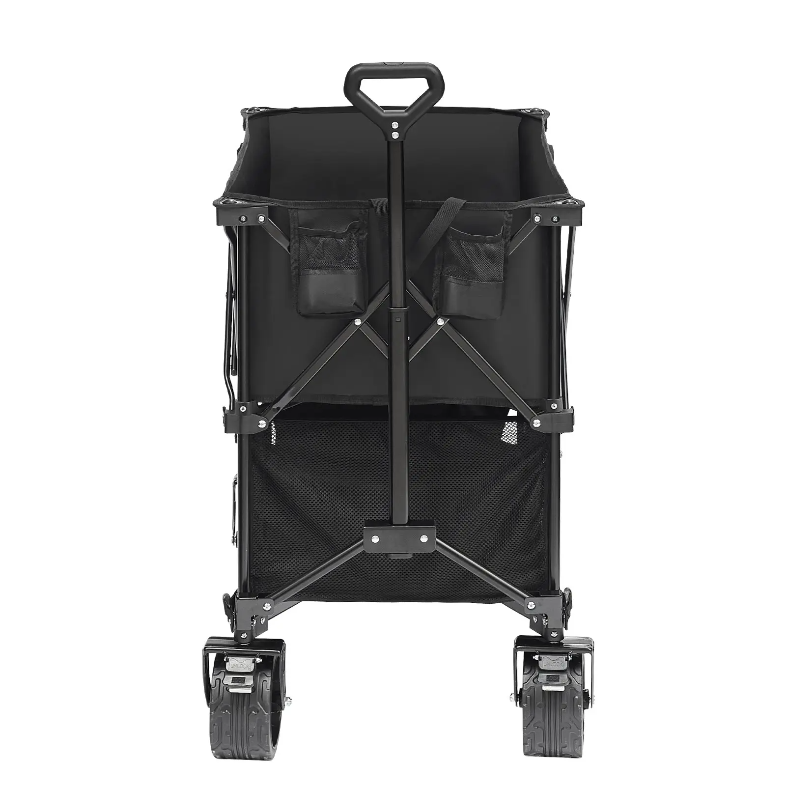 Foldable Double Decker Wagon, Collapsible Wagon Cart with All-Terrain Wheels, Heavy Duty Folding Wagon Cart for Camping, Shopping, Garden, 52