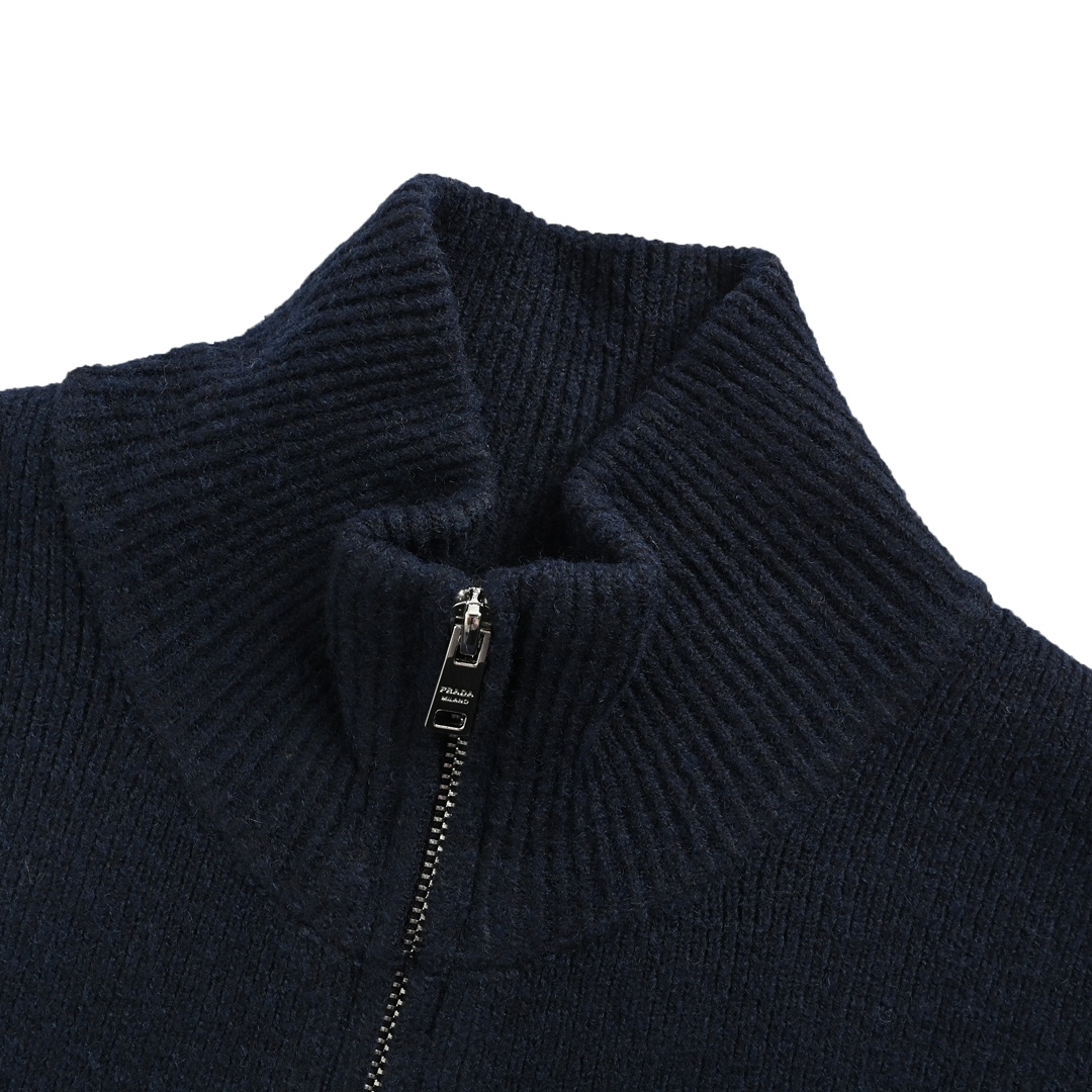 Prada 24Fw inverted triangle knit zipper cardigan jacket