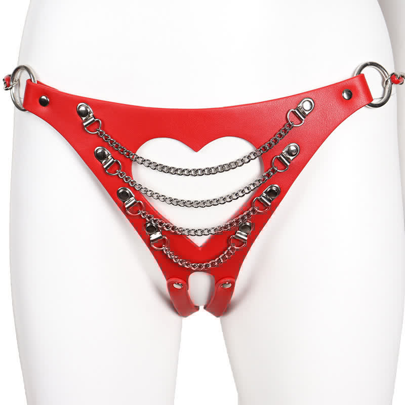 Sexy Halter Chain Hollow Out PU Lingerie Set