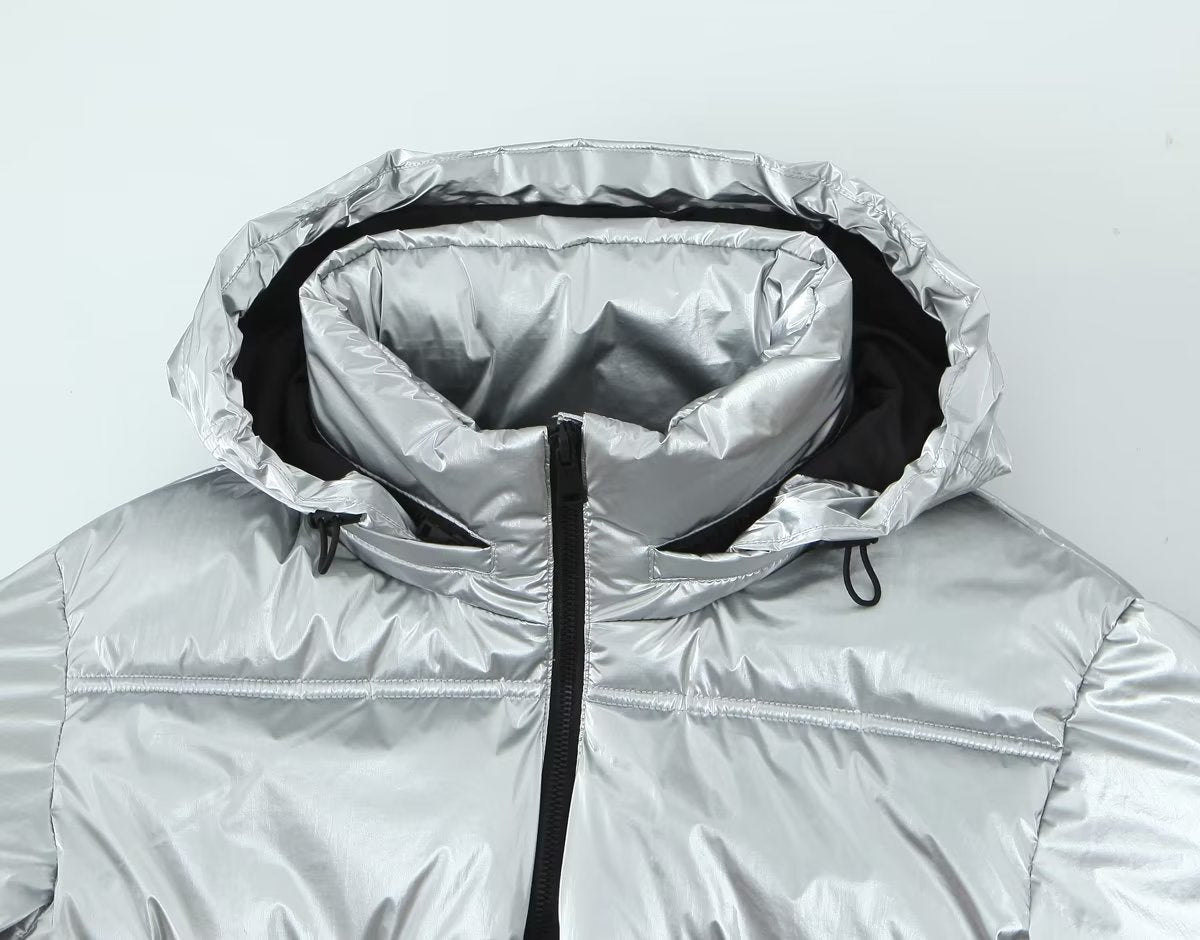 Women Clothing Metal Cotton Jacket Short Thick Jacket