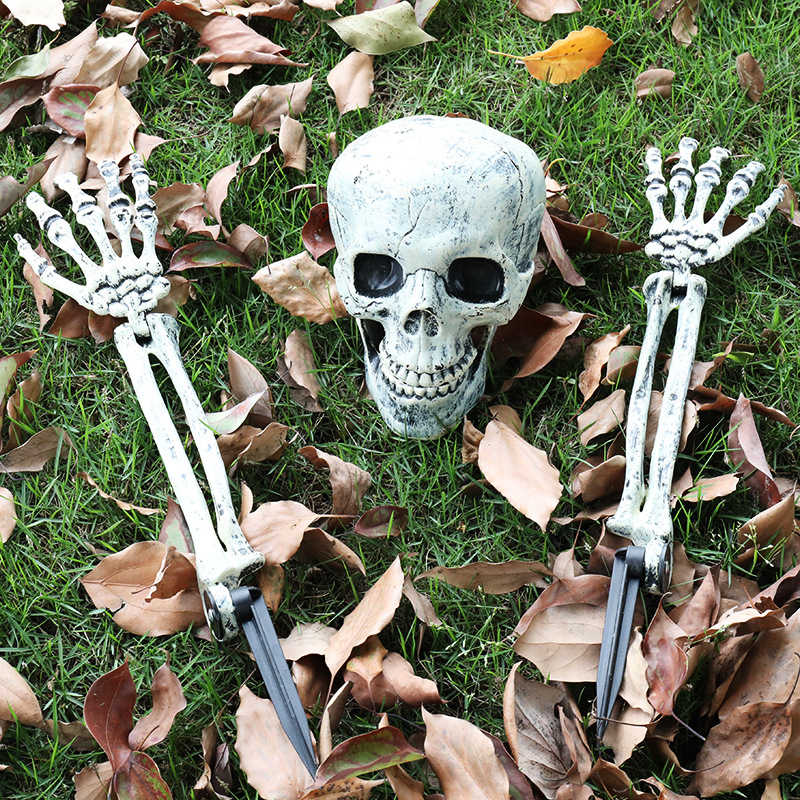 💀Halloween Skeleton Arms Stakes And Skeleton head Led Decorations-Adjusted Wrist,Waterproof ,LED with 8 Lighting Modes