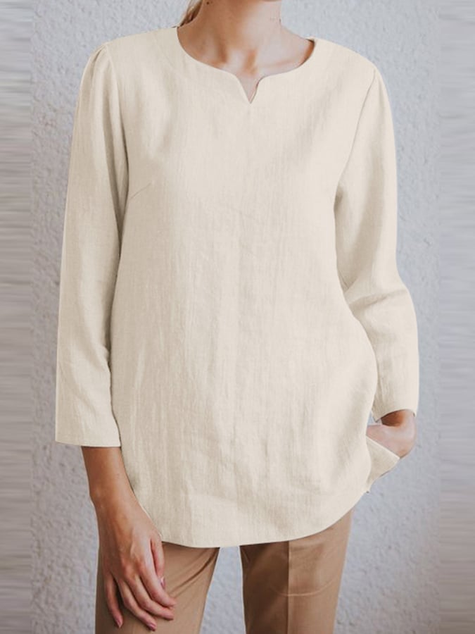 Women's V-Neck Long Sleeve Loose Design Casual Shirt