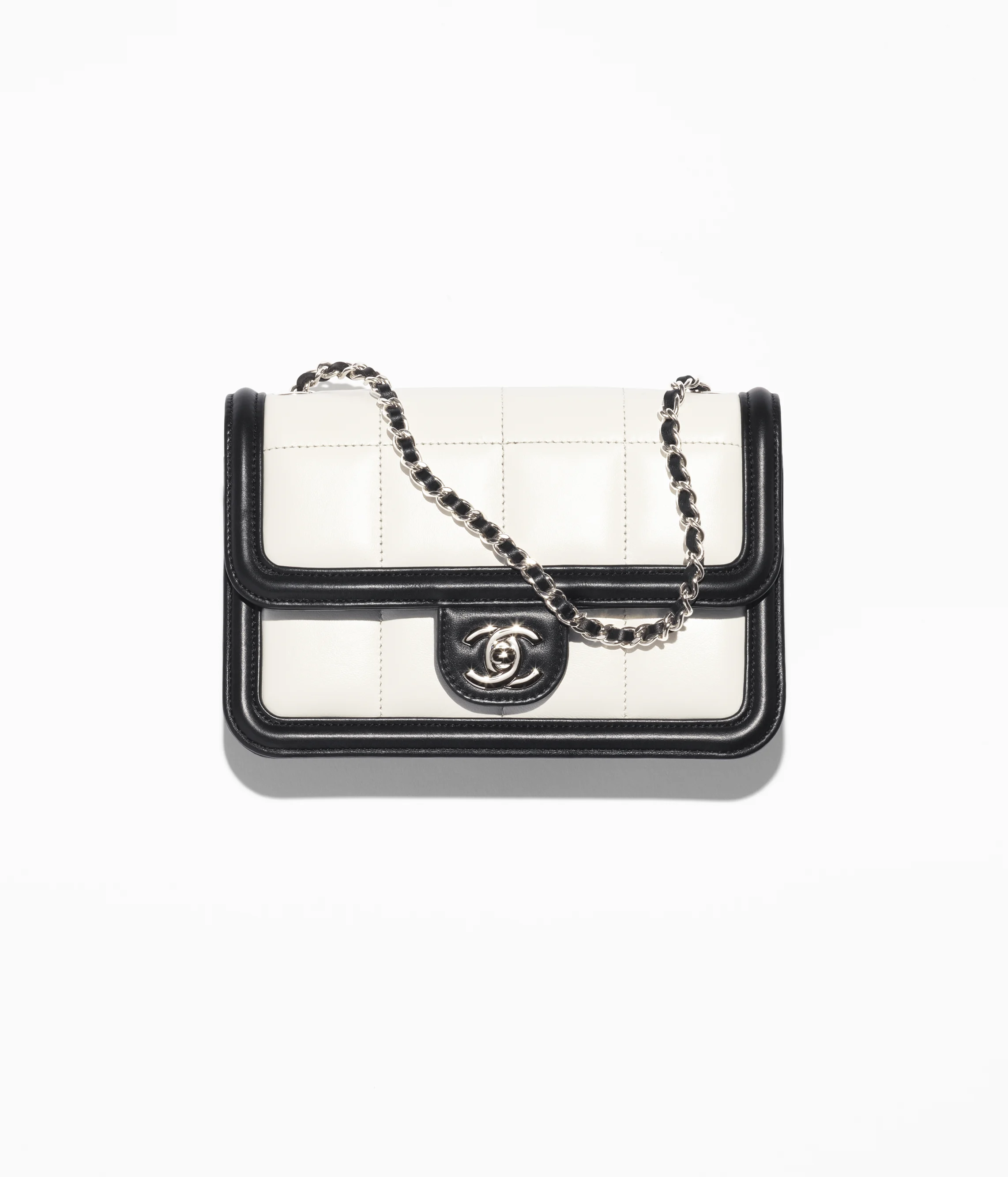 Chanel Mini Flap Bag Lambskin, Calfskin & Silver-Tone Metal Black & White AS5249-B18756-NACUV