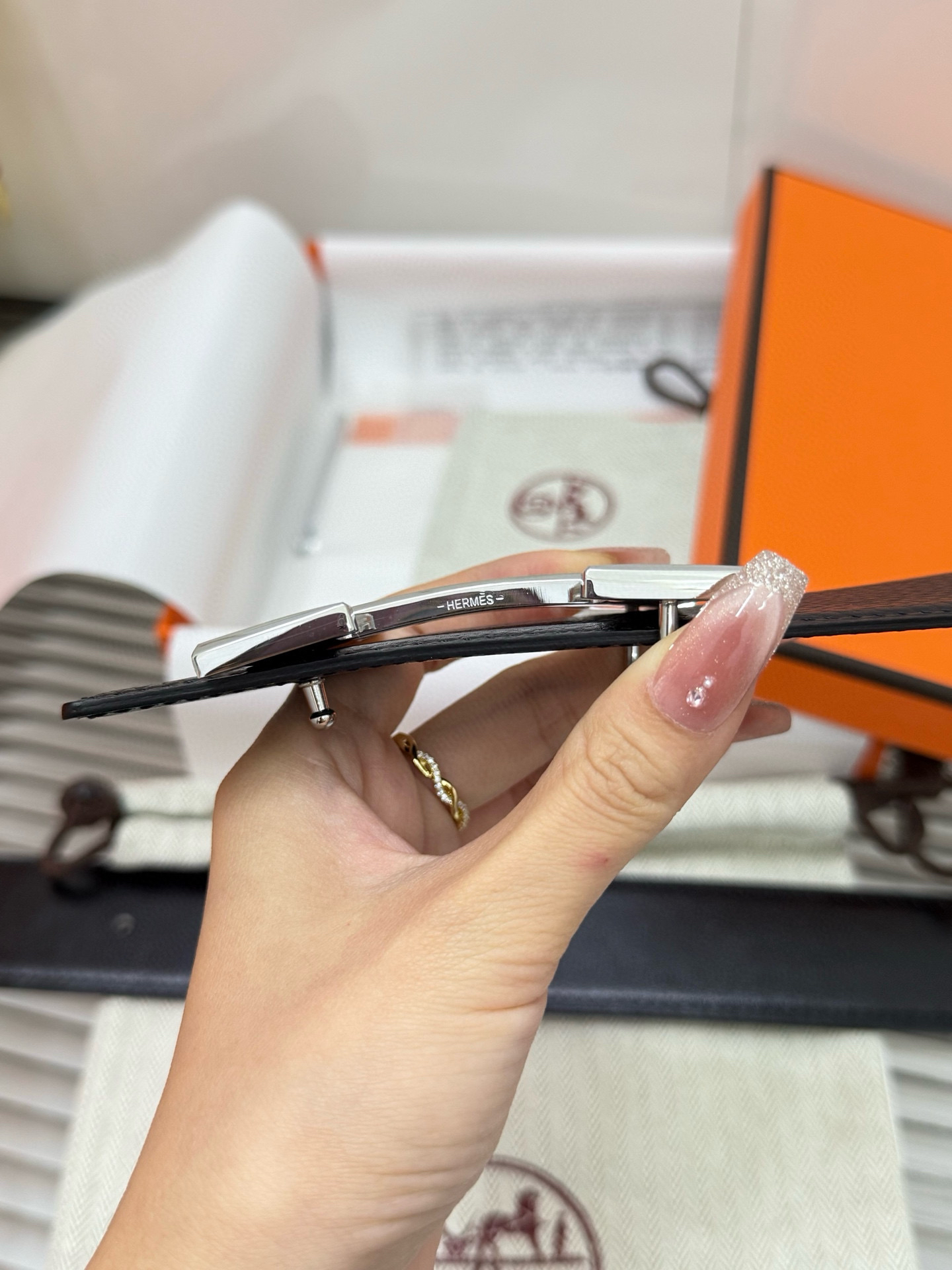 Hermès TOGO calfskin double-sided belt width 3.8CM
