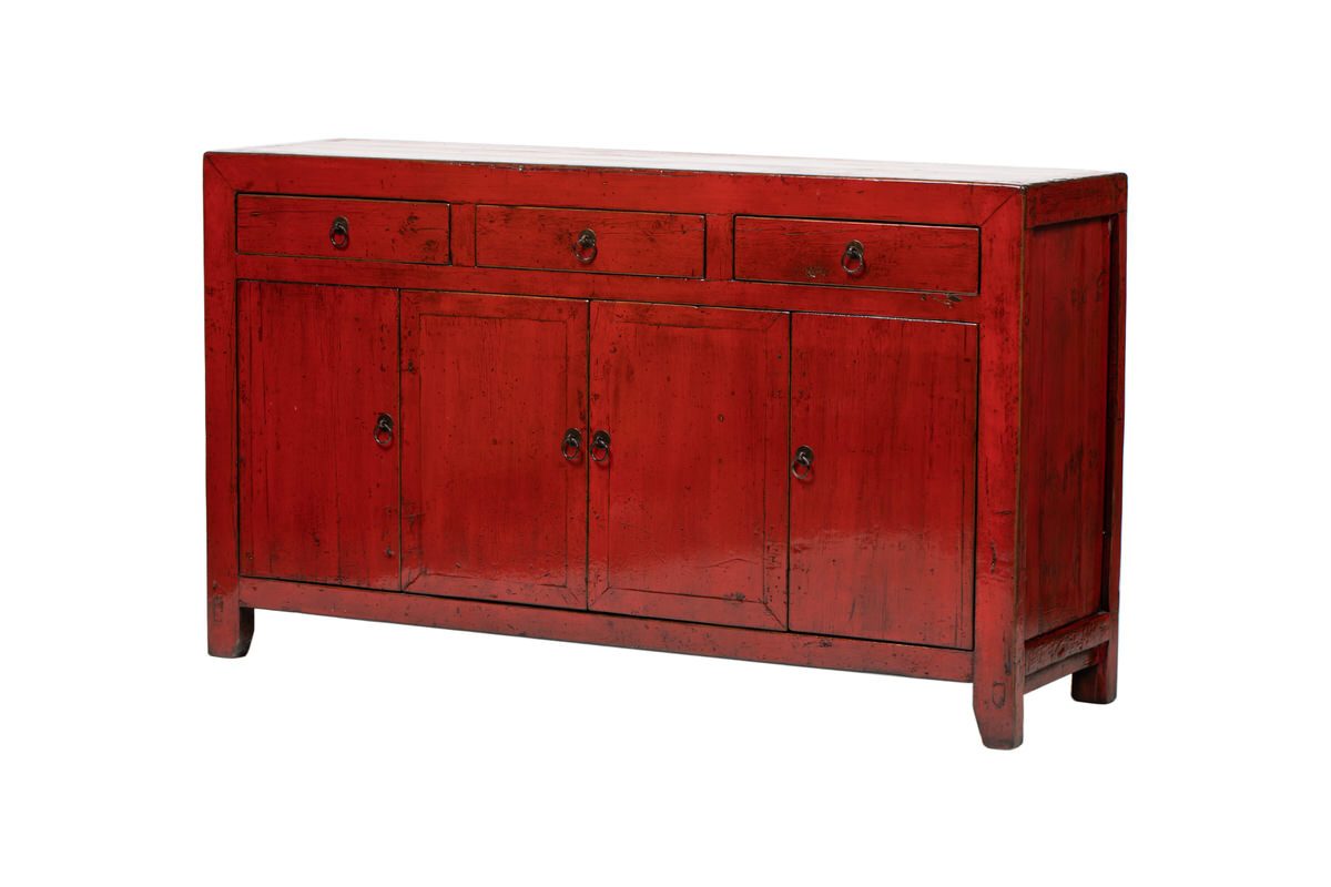 Liu Vintage Red 3 Drawer 4 Door Dongbei Sideboard