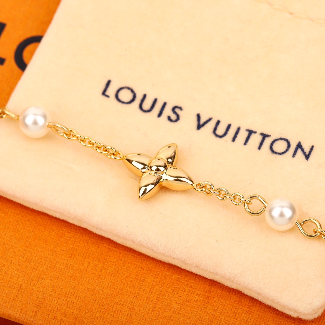 Louis Vuitton Gold Flower Pearl Bracelet
