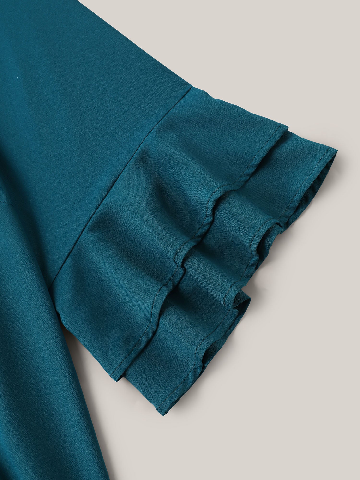 Ribbon Collar Double Lotus Sleeve Blouse