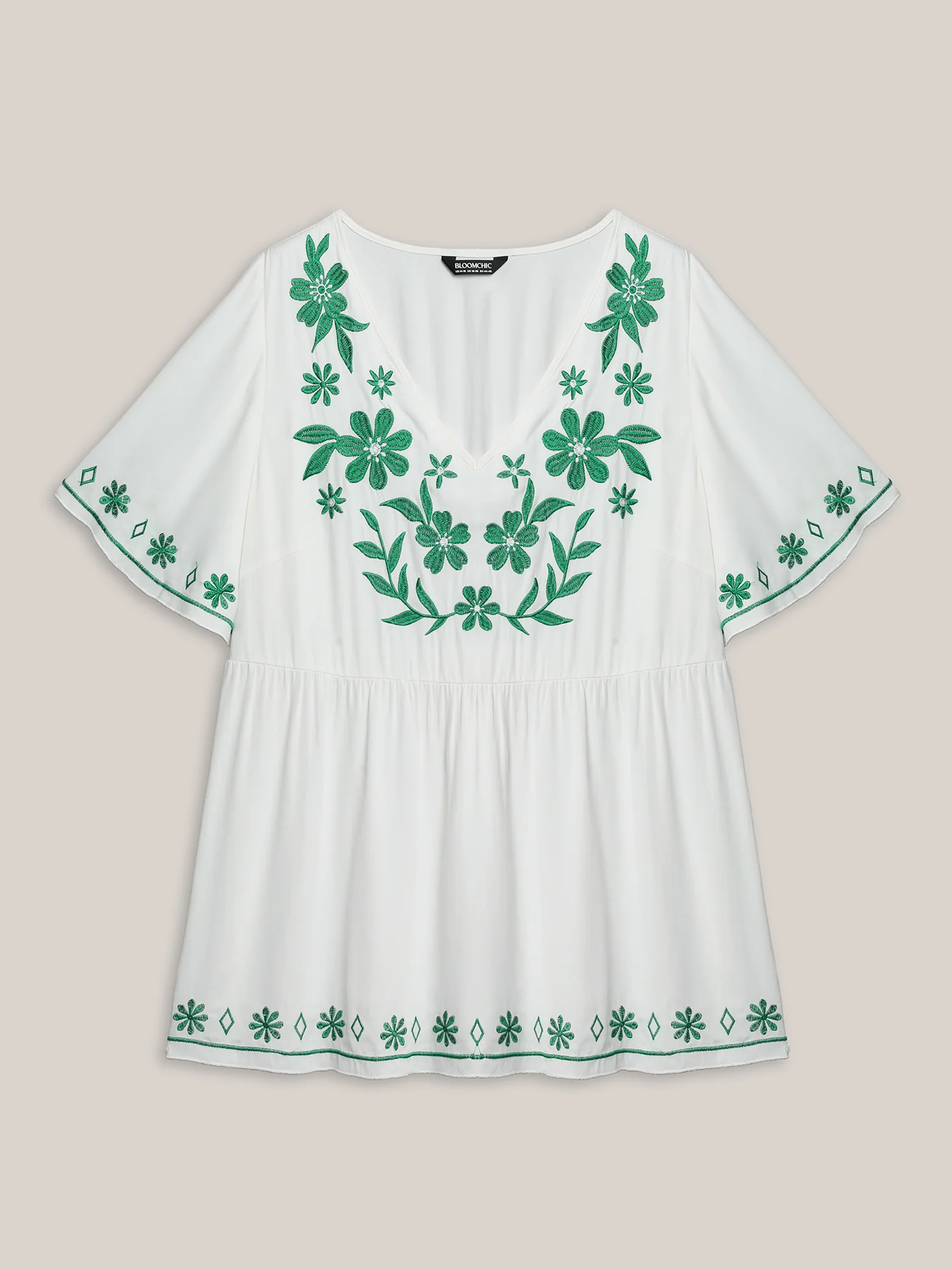 Floral Embroidery Flared Flowy Blouse