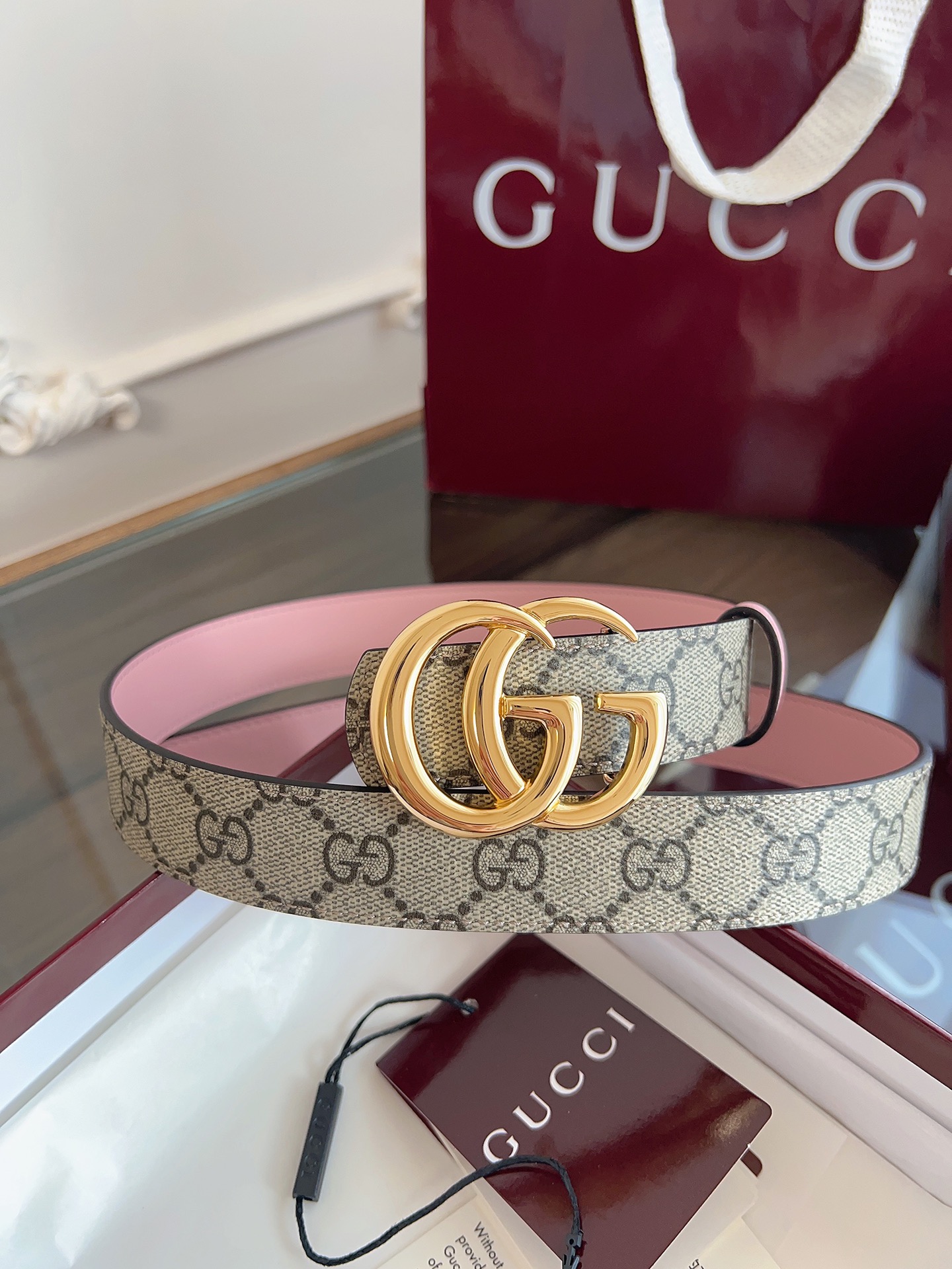 Gucci Double G steel buckle women's cowhide double-sided belt 3.0cm wide