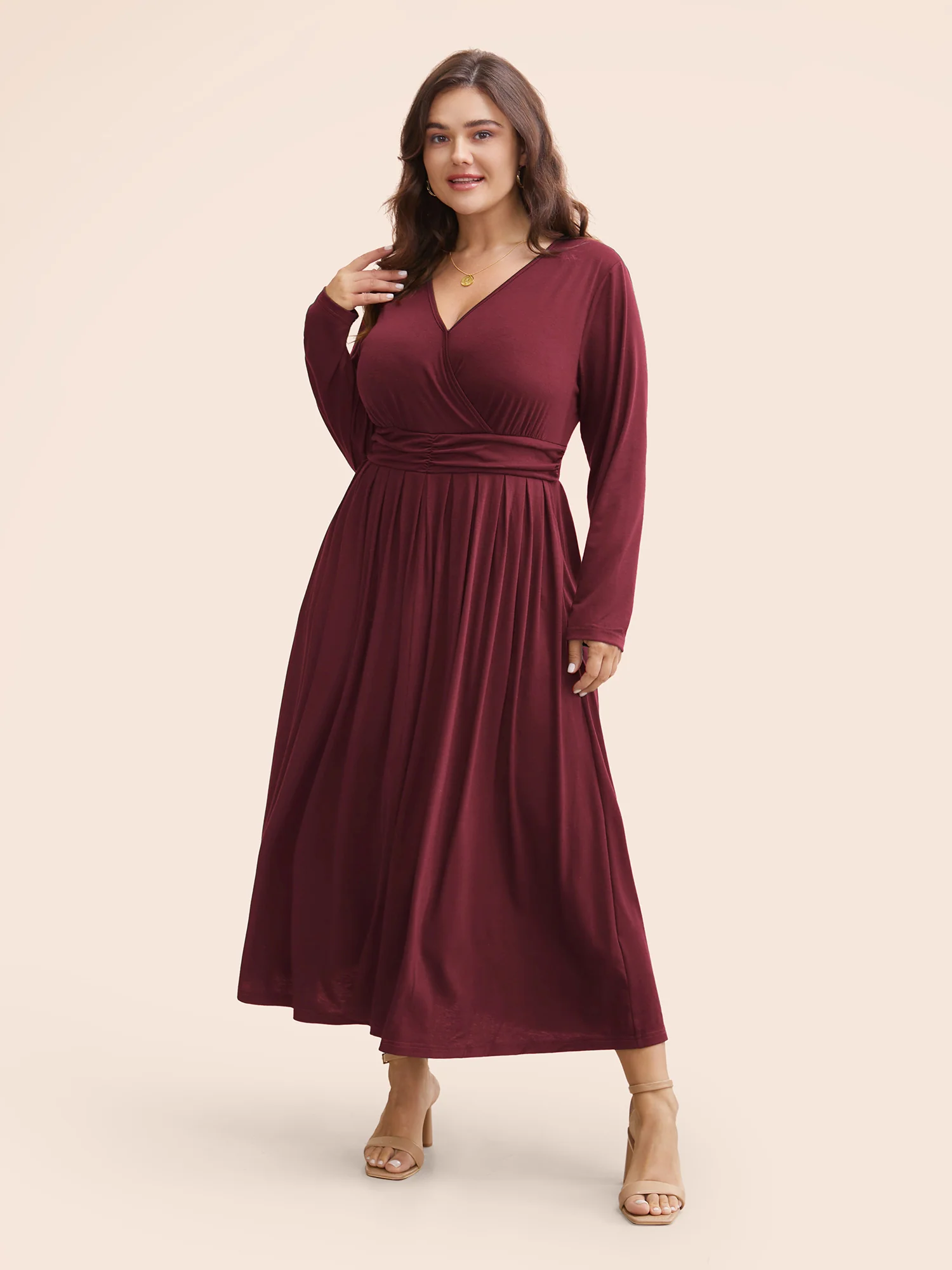 Supersoft Essentials Ruched Wrap Pleated Hem Dress