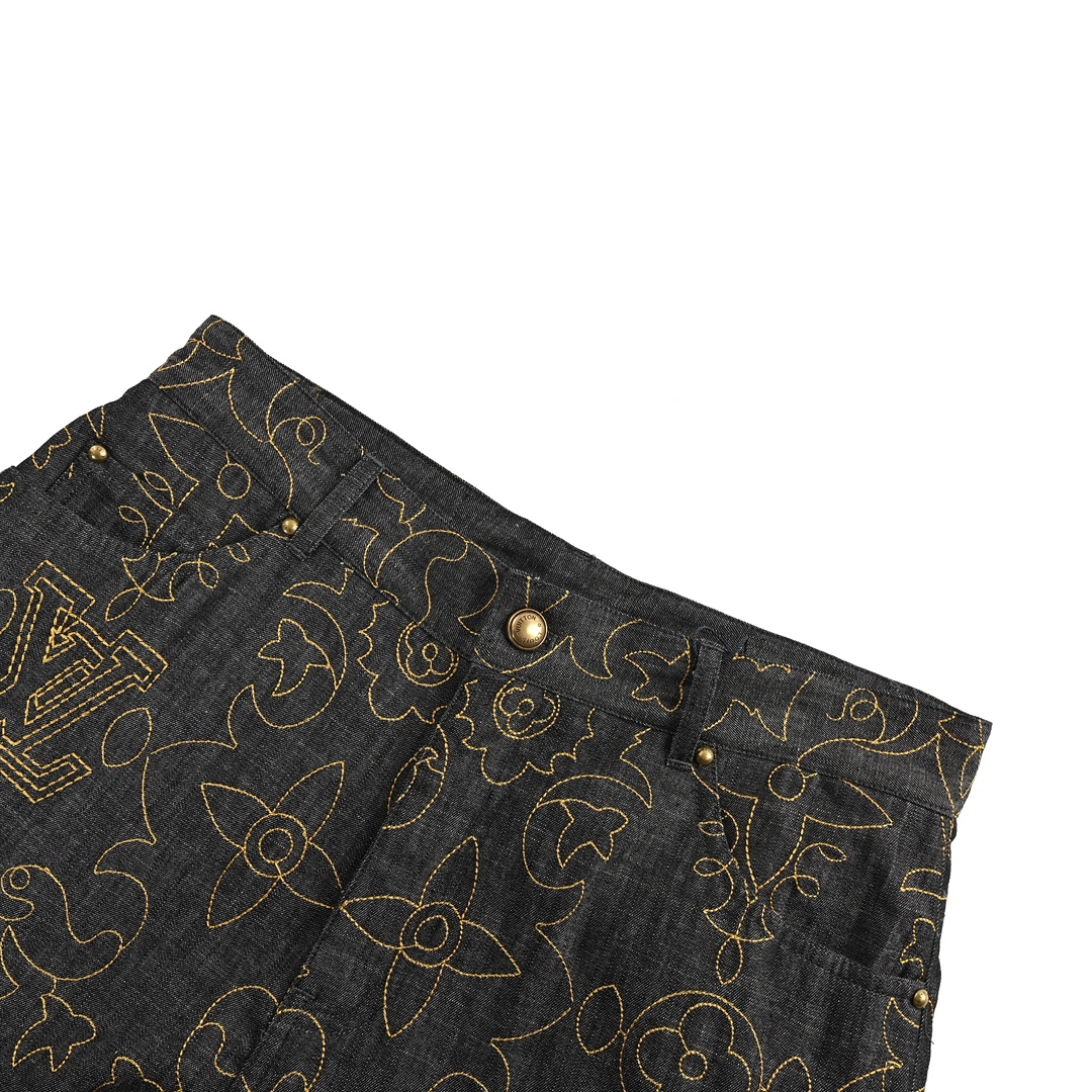 Louis Vuitton 24Fw gold thread embroidered monogram suit jeans