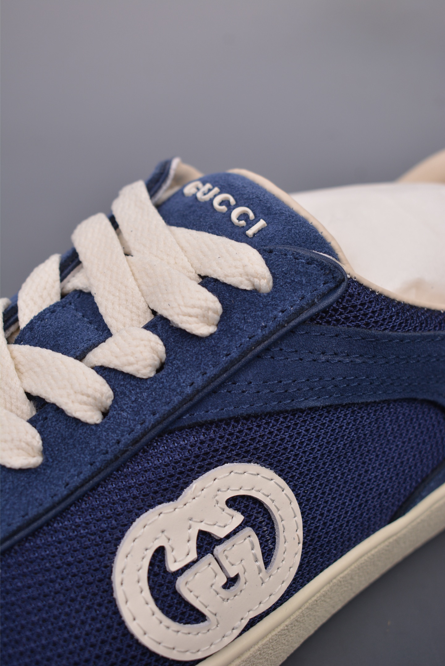 Gucci Interlocking G Suede Sneaker G74 Navy Blue White